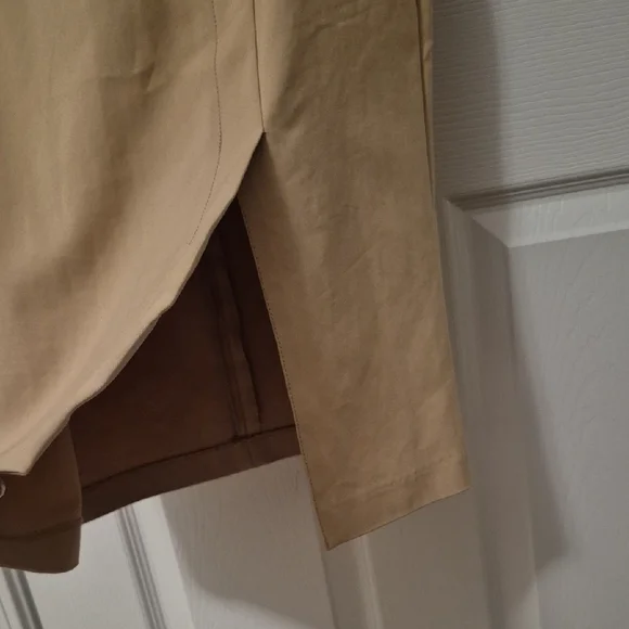 New York & Company Tan Off the Shoulder Ruffle Sleeve Trench-Style Midi Dress - Picture 4 of 8